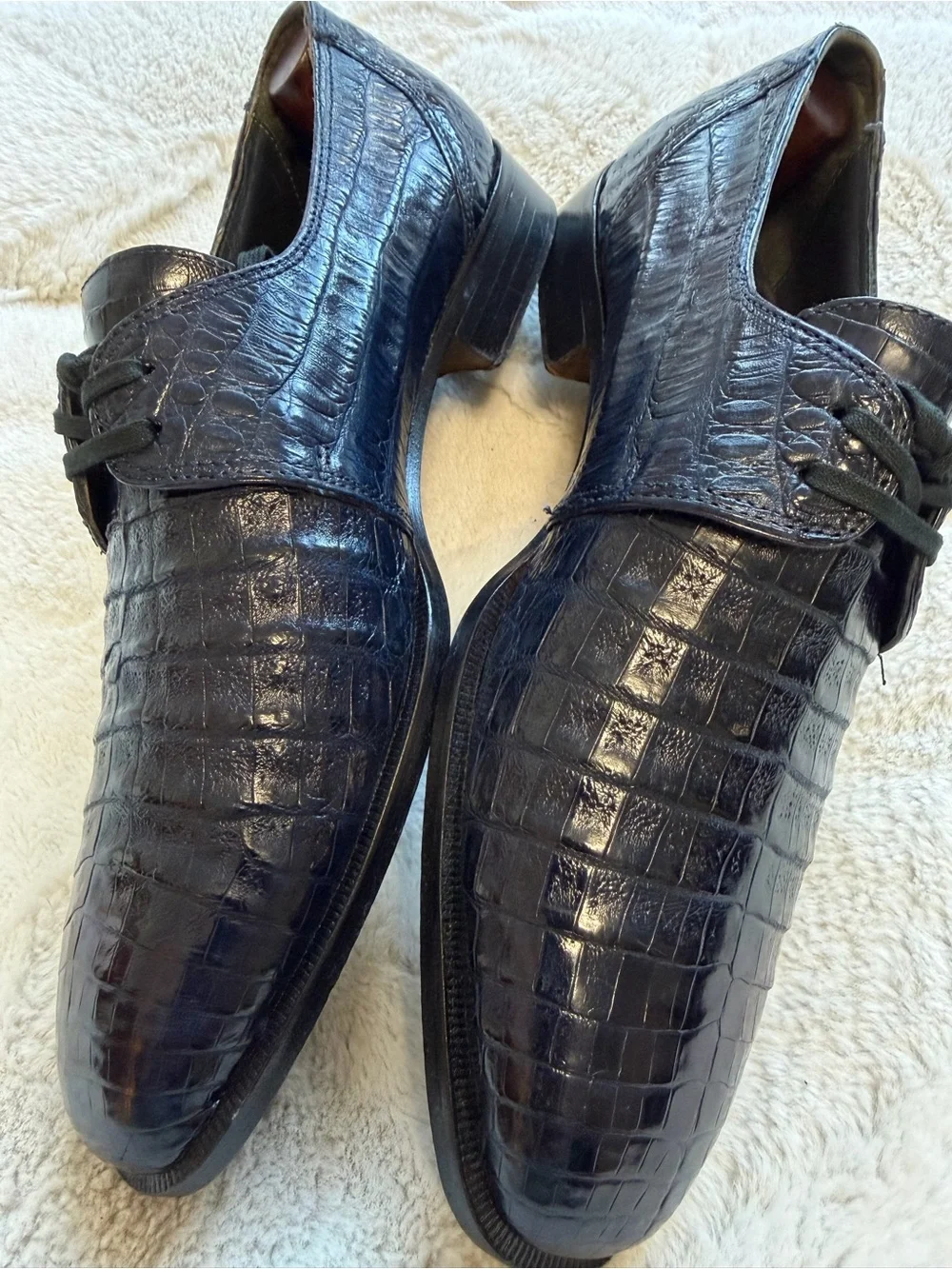 $700 David Eden Navy Blue Genuine Crocodile Alligator Exotic Skin Shoes 9.5